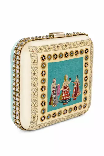 Royal Courtesan Miniature Art Clutch Bag with Gold Embellishment