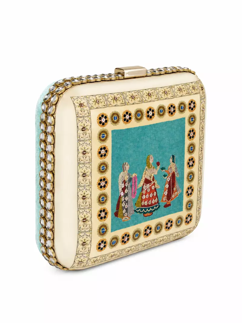 Royal Courtesan Miniature Art Clutch Bag with Gold Embellishment