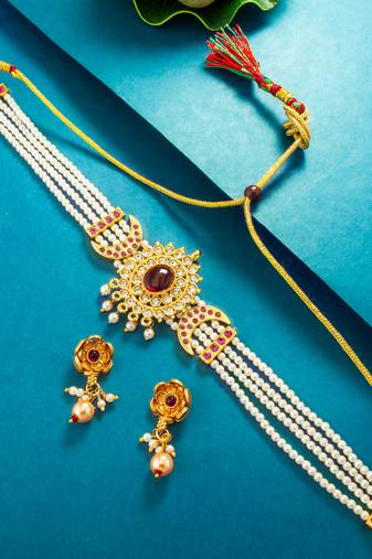 pearl strand choker necklace set with earrings