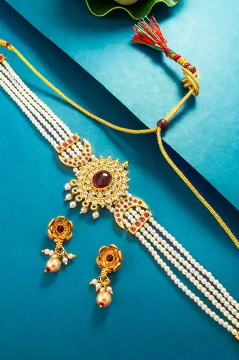 pearl strand choker necklace set with earrings