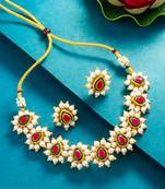 teardrop stone pearl cluster necklace set with earrings