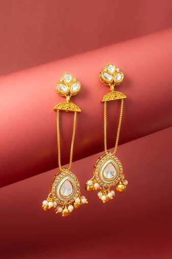 wedding special turquoise enamel kundan chandelier drop earrings with pearl ghungroo