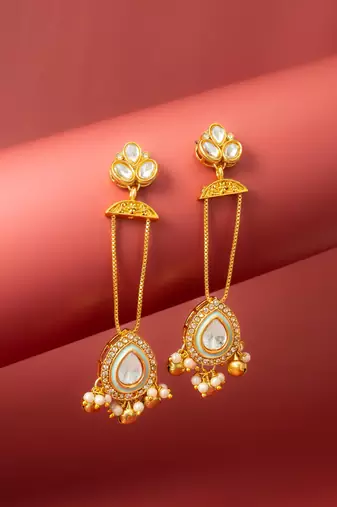 wedding special turquoise enamel kundan chandelier drop earrings with pearl ghungroo