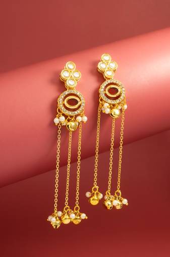 presents kundan maroon stone chain tassel drop earrings