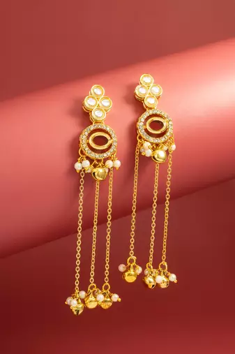 presents kundan maroon stone chain tassel drop earrings
