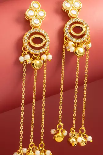 presents kundan maroon stone chain tassel drop earrings