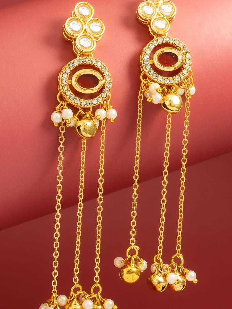 presents kundan maroon stone chain tassel drop earrings