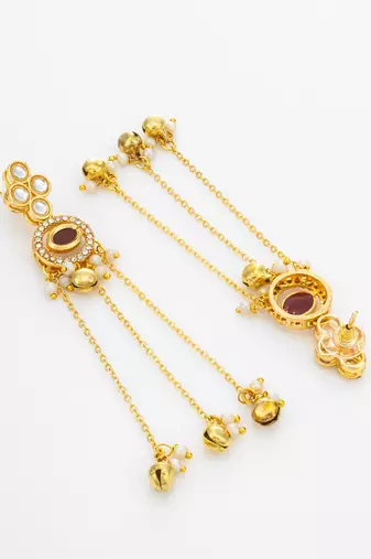 presents kundan maroon stone chain tassel drop earrings