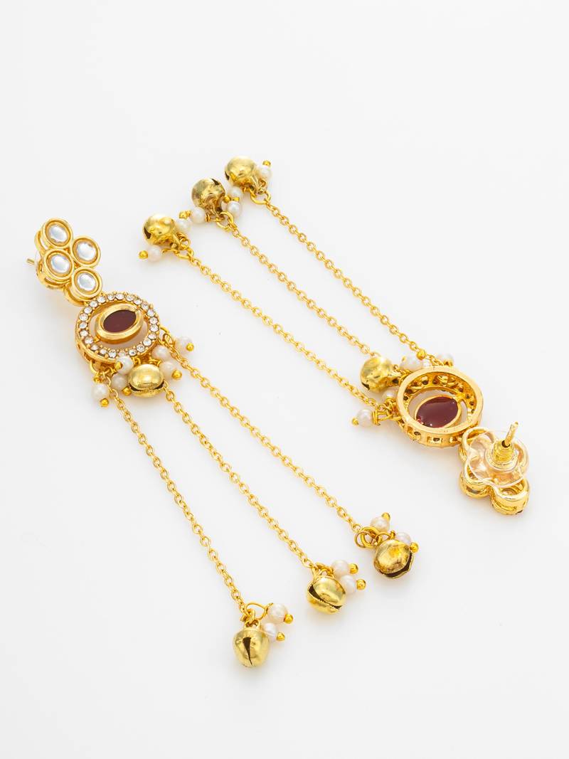 presents kundan maroon stone chain tassel drop earrings