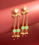 party wear kundan green hexagon stone chain tassel drop earrings