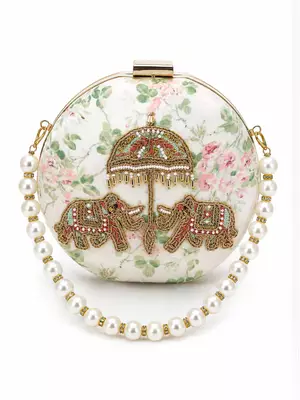 Jaipur Elephant Hand-Embroidered Round Clutch 1