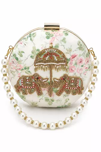 Jaipur Elephant Hand-Embroidered Round Clutch