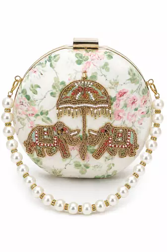 Jaipur Elephant Hand-Embroidered Round Clutch
