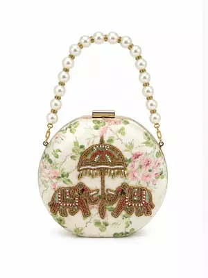 Jaipur Elephant Hand-Embroidered Round Clutch 2
