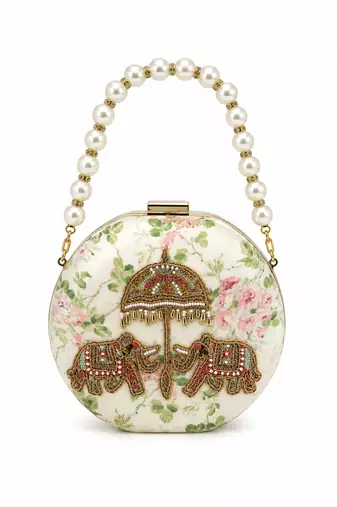 Jaipur Elephant Hand-Embroidered Round Clutch