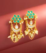 wedding wear kundan green floral chandbali style drop earrings