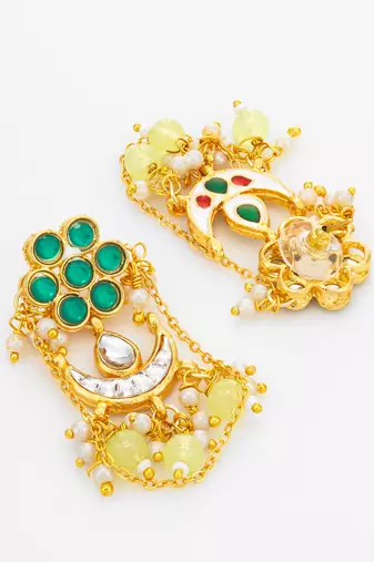 wedding wear kundan green floral chandbali style drop earrings