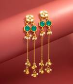 wedding wear kundan green hexagon chandelier earrings with chain tassels