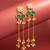 wedding wear kundan green hexagon chandelier earrings with chain tassels