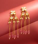delicate kundan floral chandelier earrings with pink bead tassels