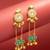 kundan chain drop earrings with green floral charm and ghungroo