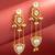 bridal wear kundan maroon enamel chandelier earrings with pearl chain drops