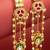 bridal wear kundan pink stone chandelier earrings with pearl bead chains