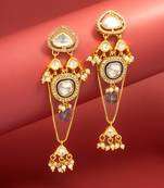 wedding wear kundan navy blue chandelier earrings with blue bead drop