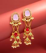 wedding wear kundan purple stone chandelier earrings with multicolor jhumki drops