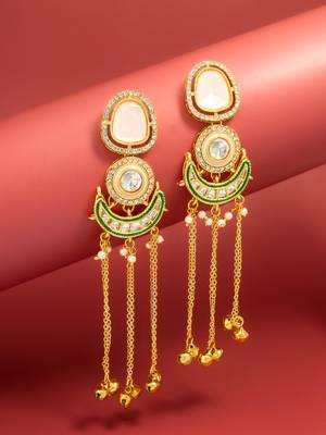 presents kundan peach stone chandbali style earrings with ghungroo tassels 1