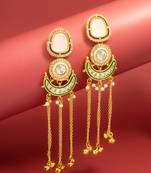 presents kundan peach stone chandbali style earrings with ghungroo tassels