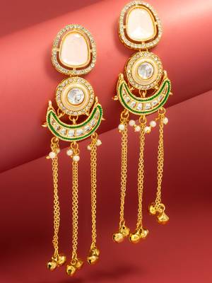 presents kundan peach stone chandbali style earrings with ghungroo tassels 2
