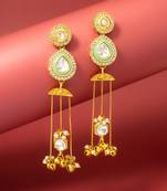 kundan green teardrop chandelier earrings with ghungroo tassels