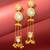 kundan green teardrop chandelier earrings with ghungroo tassels