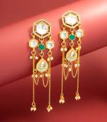 bridal wear kundan hexagon chandelier earrings with turquoise enamel pendant