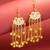 mint & pink lotus kundan chandelier earrings with gold ghungroo bells