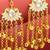 mint & pink lotus kundan chandelier earrings with gold ghungroo bells