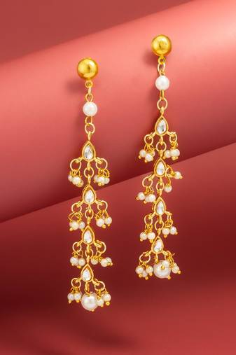 pearl kundan tiered chandelier drop earrings