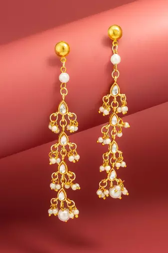 pearl kundan tiered chandelier drop earrings