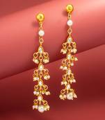 pearl kundan tiered chandelier drop earrings