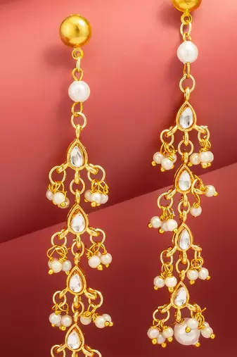 pearl kundan tiered chandelier drop earrings