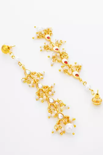 pearl kundan tiered chandelier drop earrings
