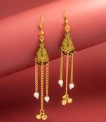 oxidized gold pyramid drop earrings with black beads and pearl dangles