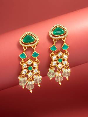 green stone ad floral chandelier earrings with beaded drops 1