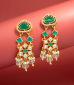 green stone ad floral chandelier earrings with beaded drops