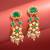 green stone ad floral chandelier earrings with beaded drops