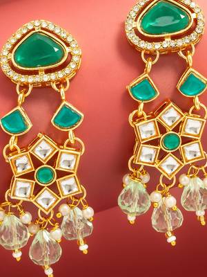 green stone ad floral chandelier earrings with beaded drops 2