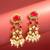 maroon stone ad floral chandelier earrings with pearl drops