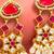 maroon stone ad floral chandelier earrings with pearl drops