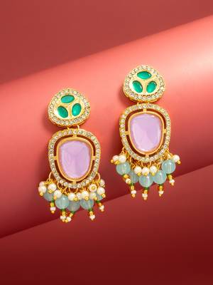 purple and green ad statement drop earrings with beaded fringe 1